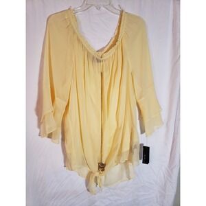 Women's Alyx 3 Pc Yellow Blouse With Necklace Size 2X